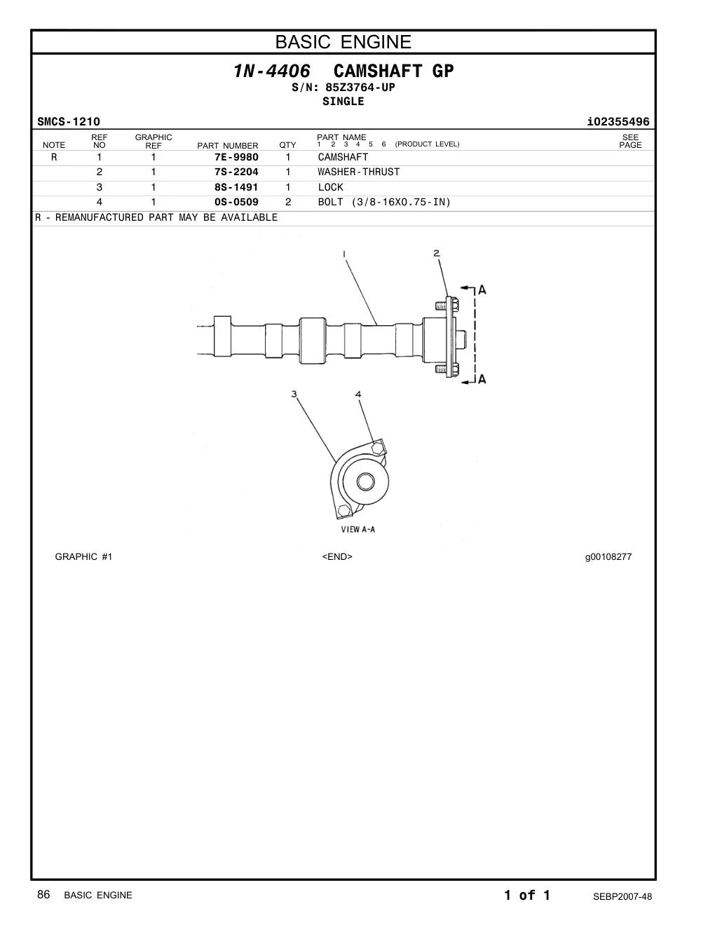 8S-1491 LOCK · S/N 85Z3764-UP CAT parts manual diagram