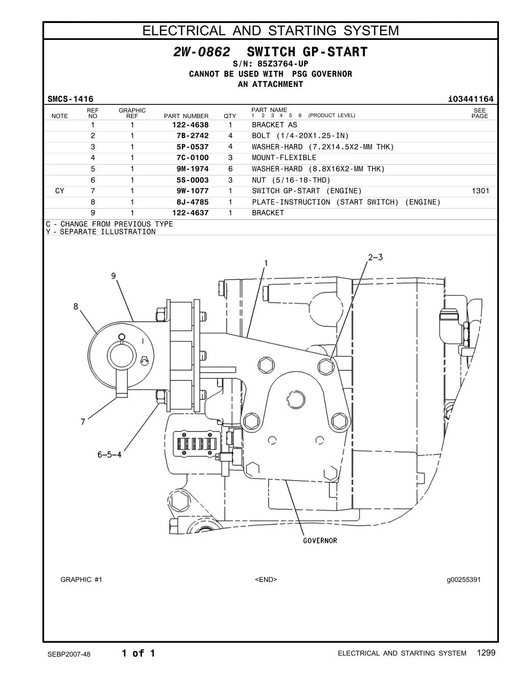 122-4637 BRACKET · S/N 85Z3764-UP CAT parts manual diagram
