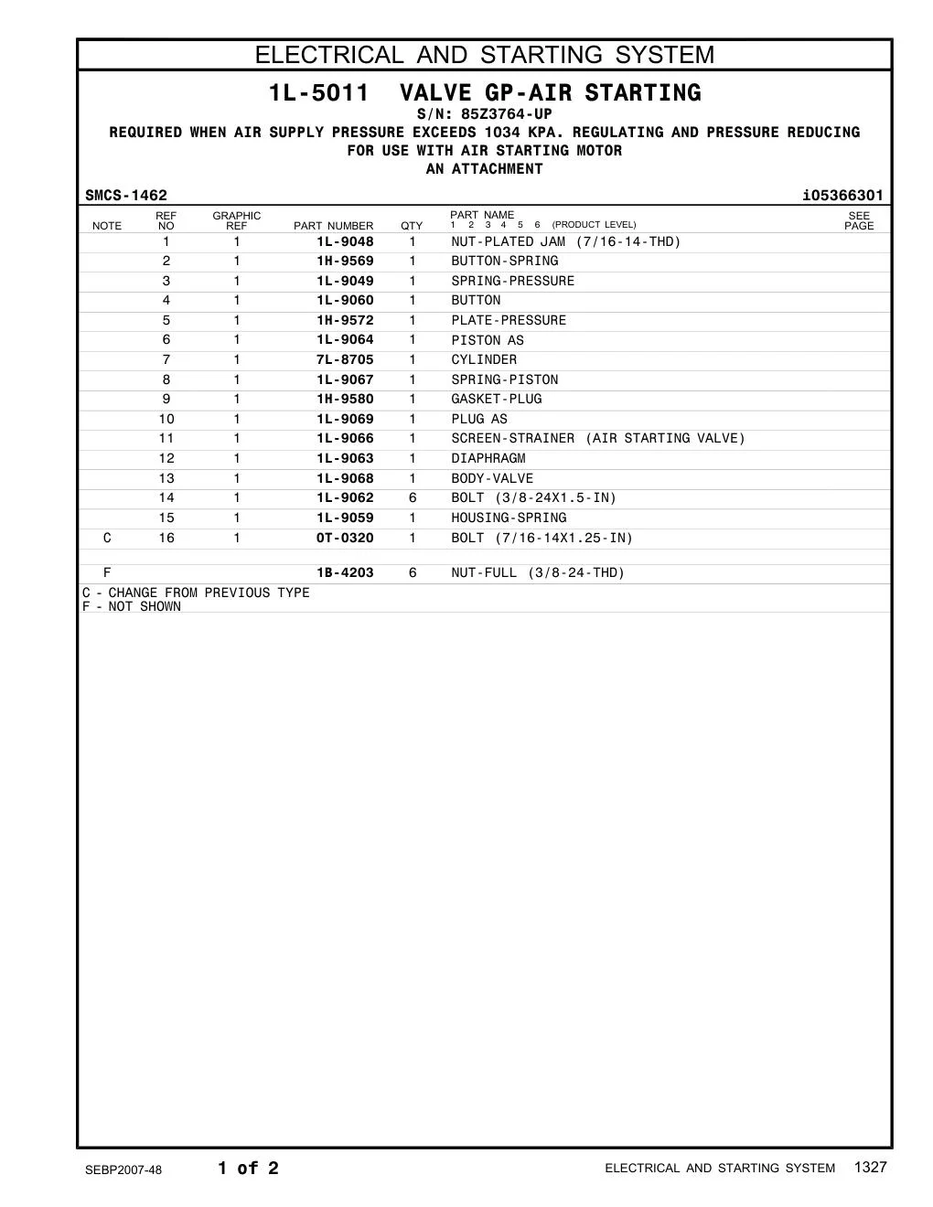 1L-9067 SPRING-PISTON · S/N 85Z3764-UP CAT parts manual diagram