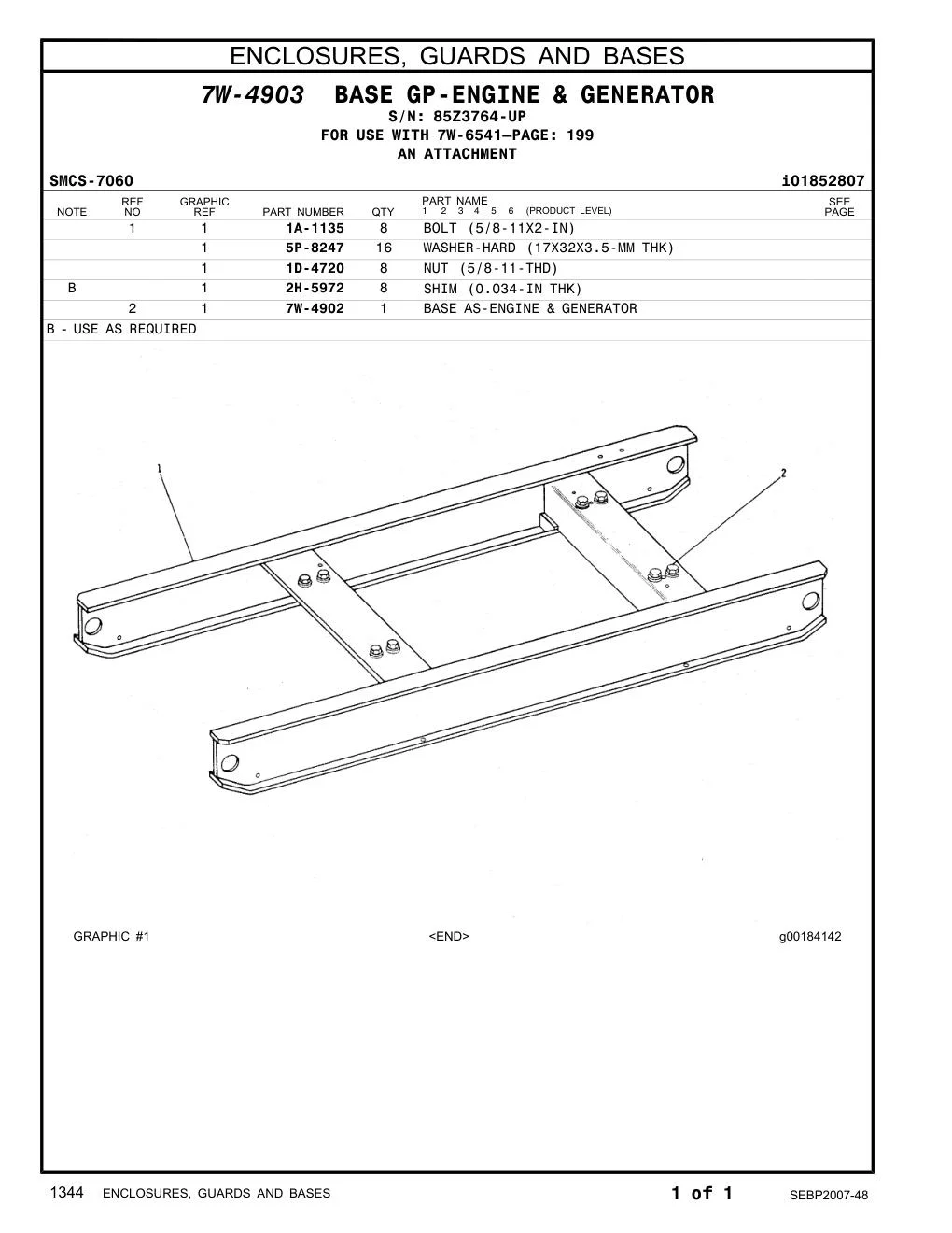 7W-4902 - BASE AS-ENGINE & GENERATOR