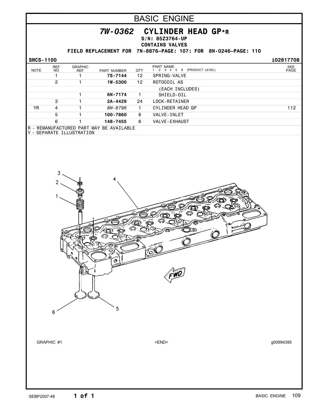 100-7860 VALVE-INLET · S/N 85Z3764-UP CAT parts manual diagram