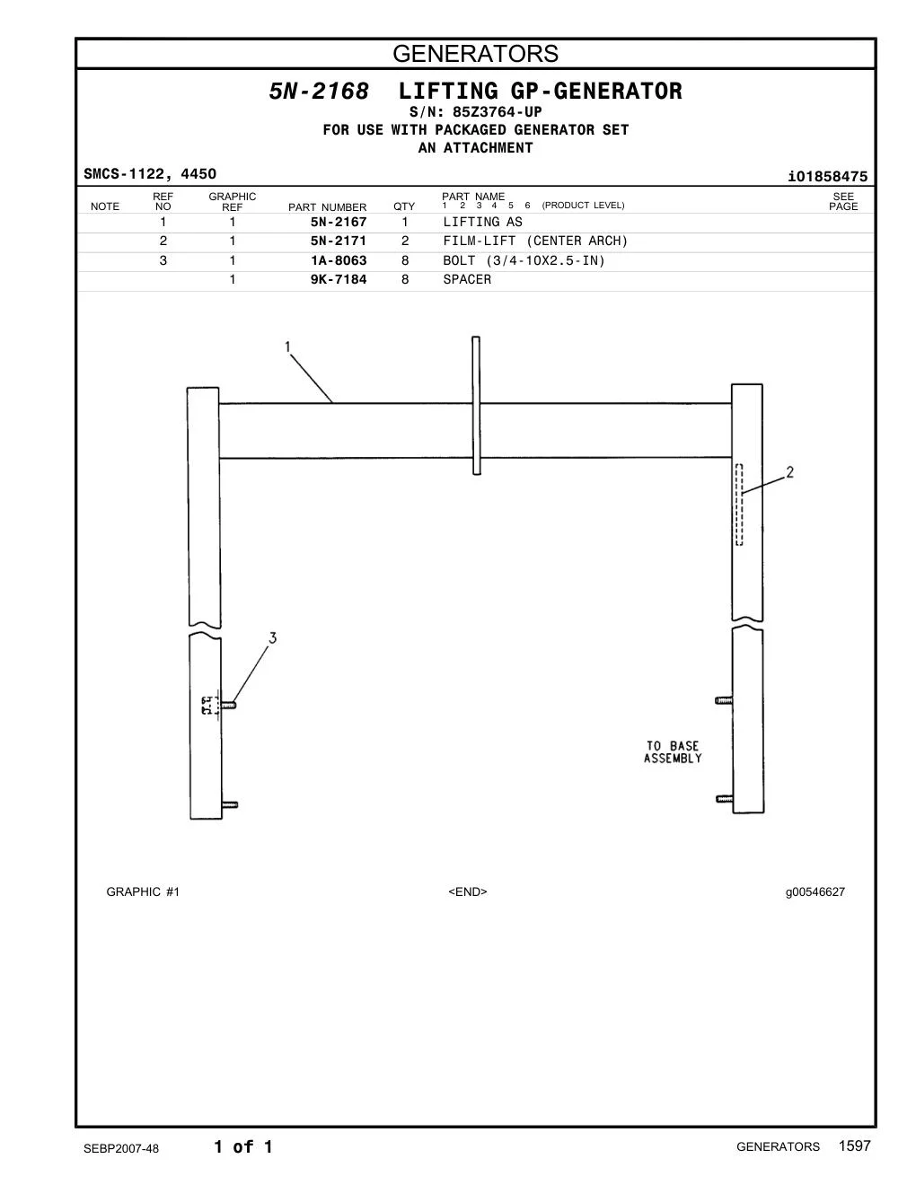 1A-8063 BOLT (3/4-10X2.5-IN) · S/N 85Z3764-UP CAT parts manual diagram
