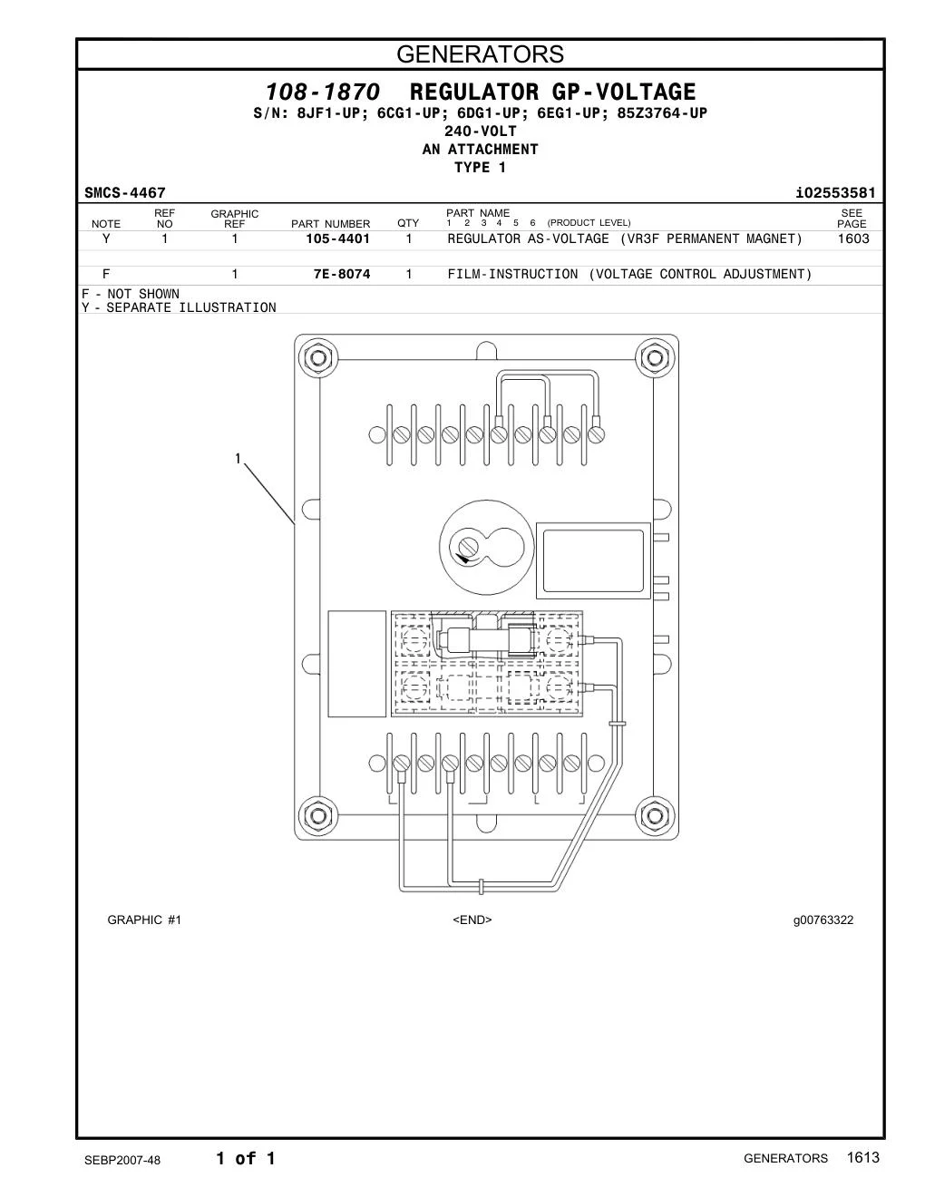 105-4401 - REGULATOR AS-VOLTAGE (VR3F PERMANENT MAGNET)