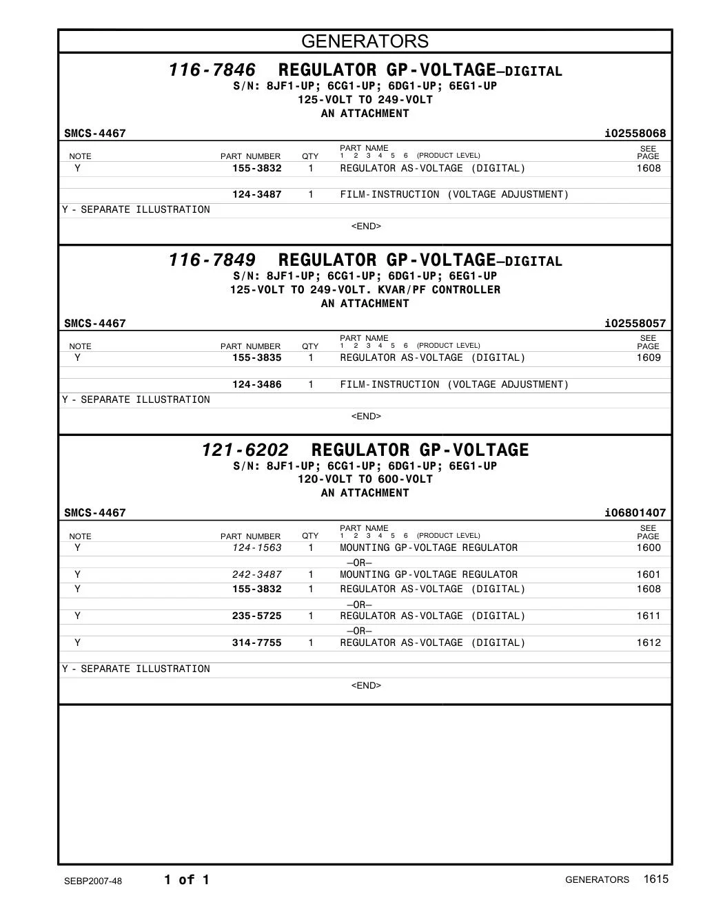 155-3832 REGULATOR AS-VOLTAGE (DIGITAL) CAT parts diagram