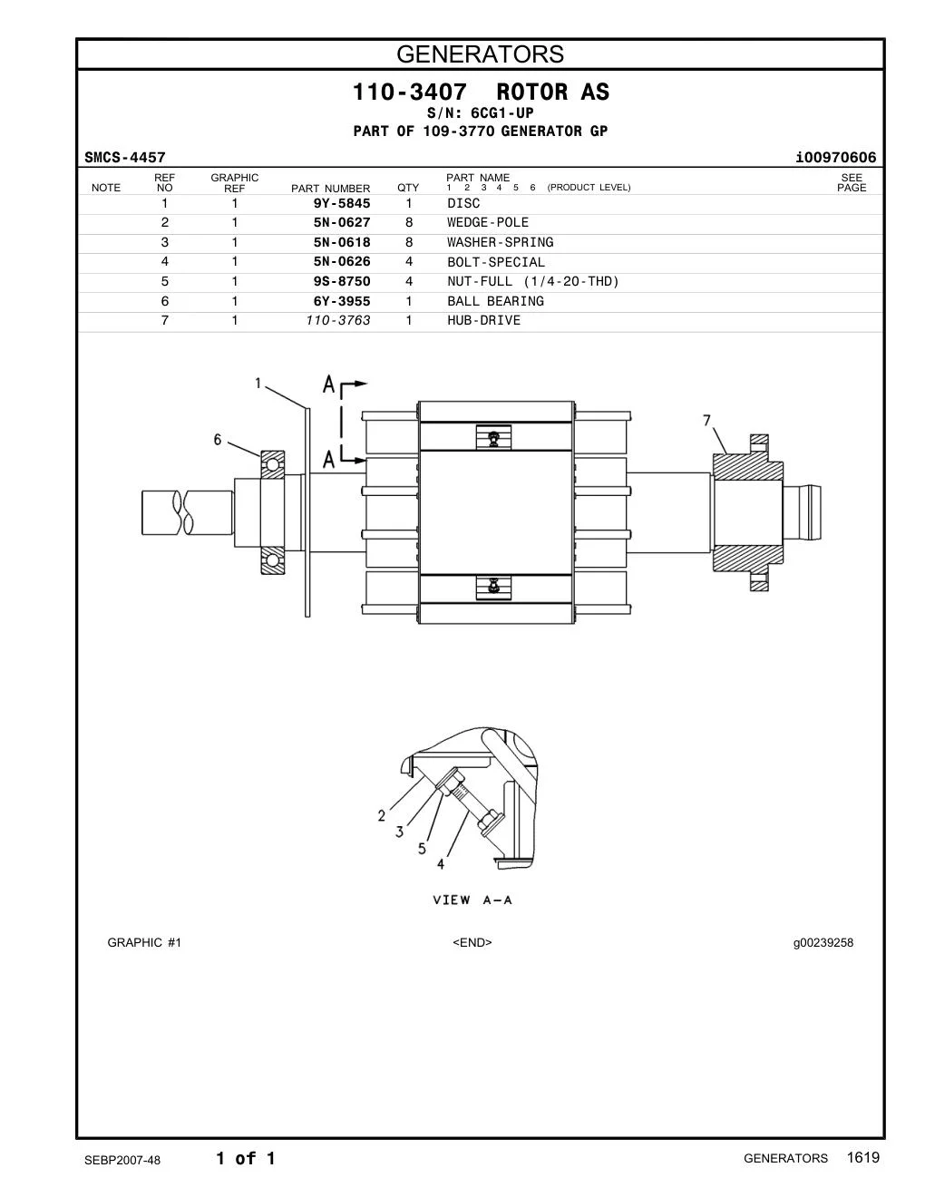 6Y-3955 BALL BEARING · S/N 6CG1-UP CAT parts manual diagram