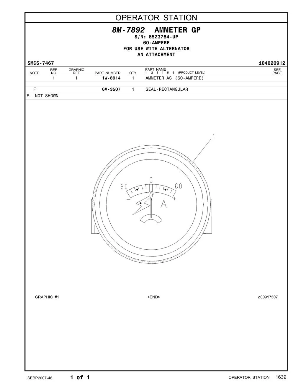1W-8914 - AMMETER AS (60-AMPERE)