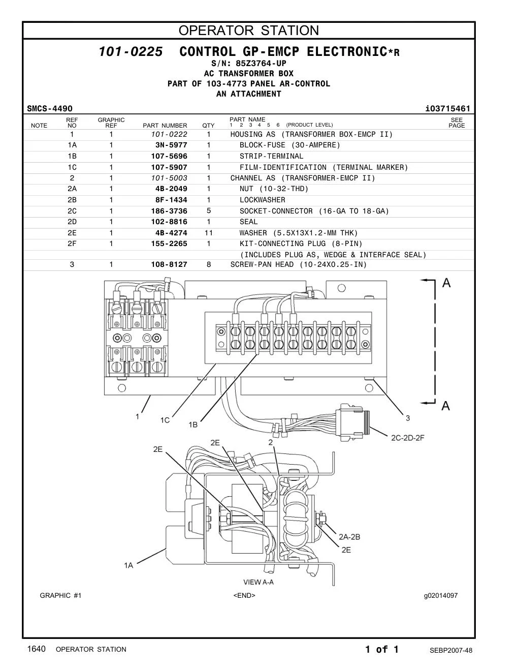 108-8127 SCREW-PAN HEAD (10-24X0.25-IN) · S/N 85Z3764-UP CAT parts manual diagram