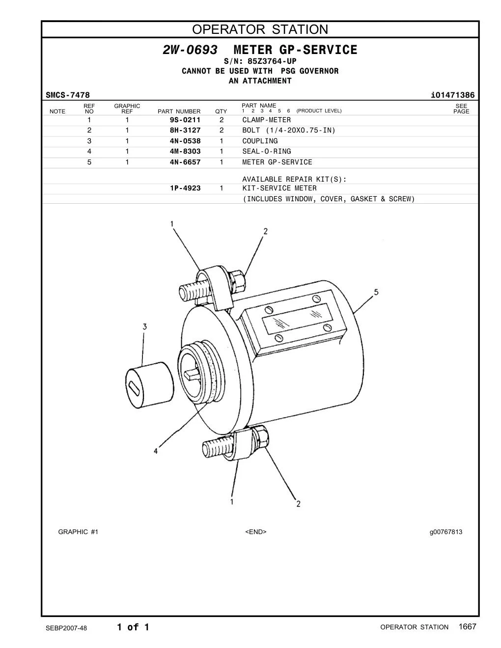 4N-6657 METER GP-SERVICE · S/N 85Z3764-UP CAT parts manual diagram