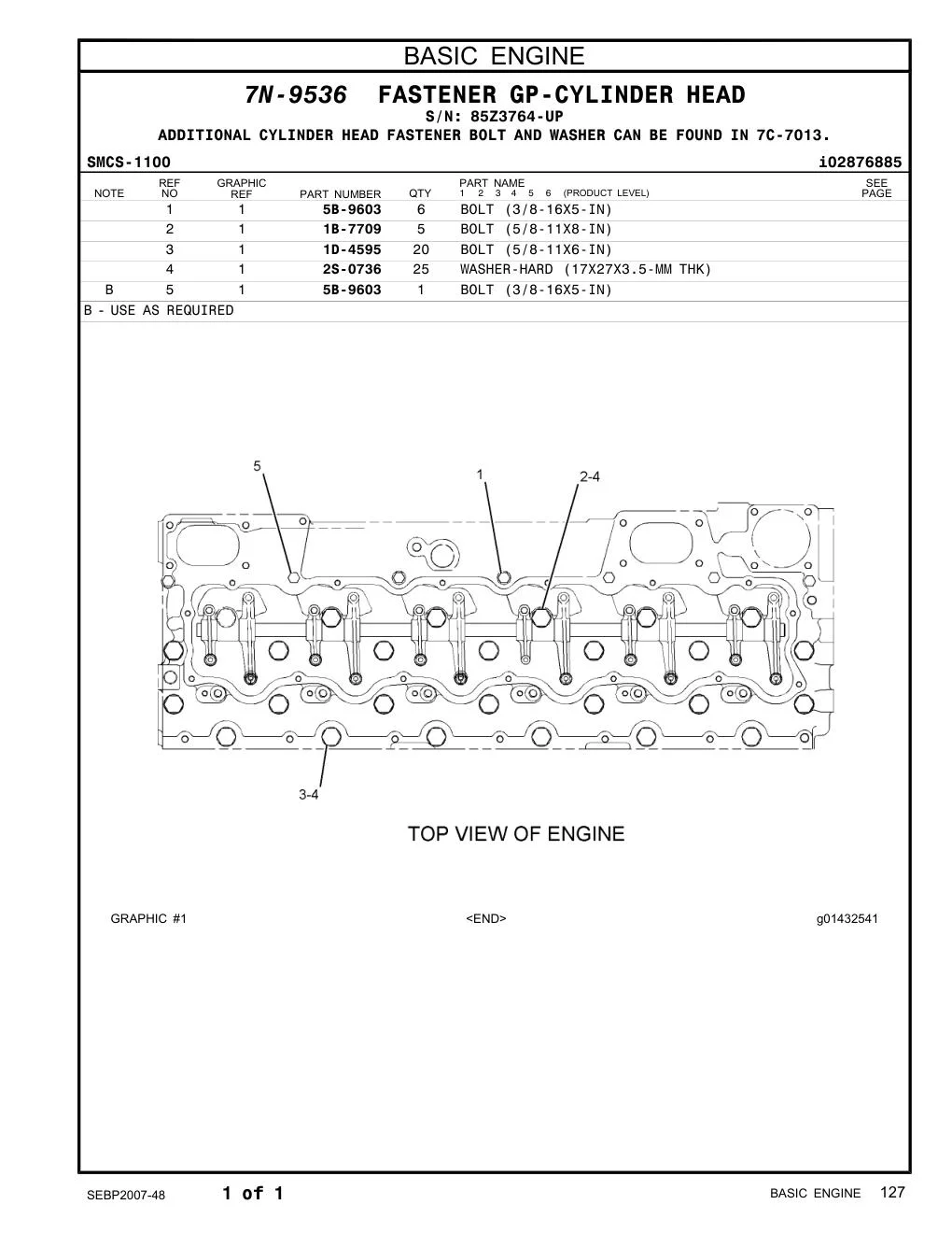 1B-7709 BOLT (5/8-11X8-IN) · S/N 85Z3764-UP CAT parts manual diagram