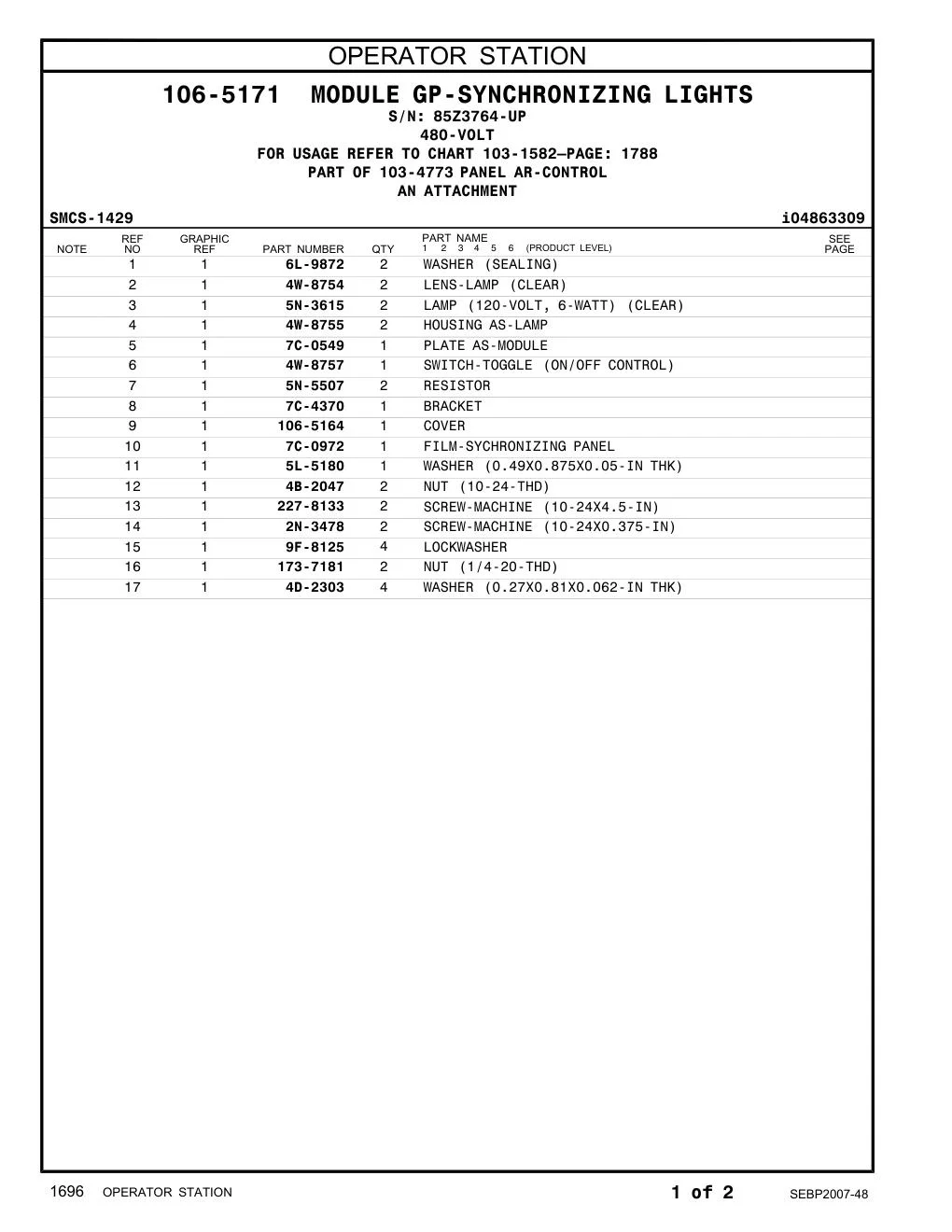 227-8133 SCREW-MACHINE (10-24X4.5-IN) · S/N 85Z3764-UP CAT parts manual diagram
