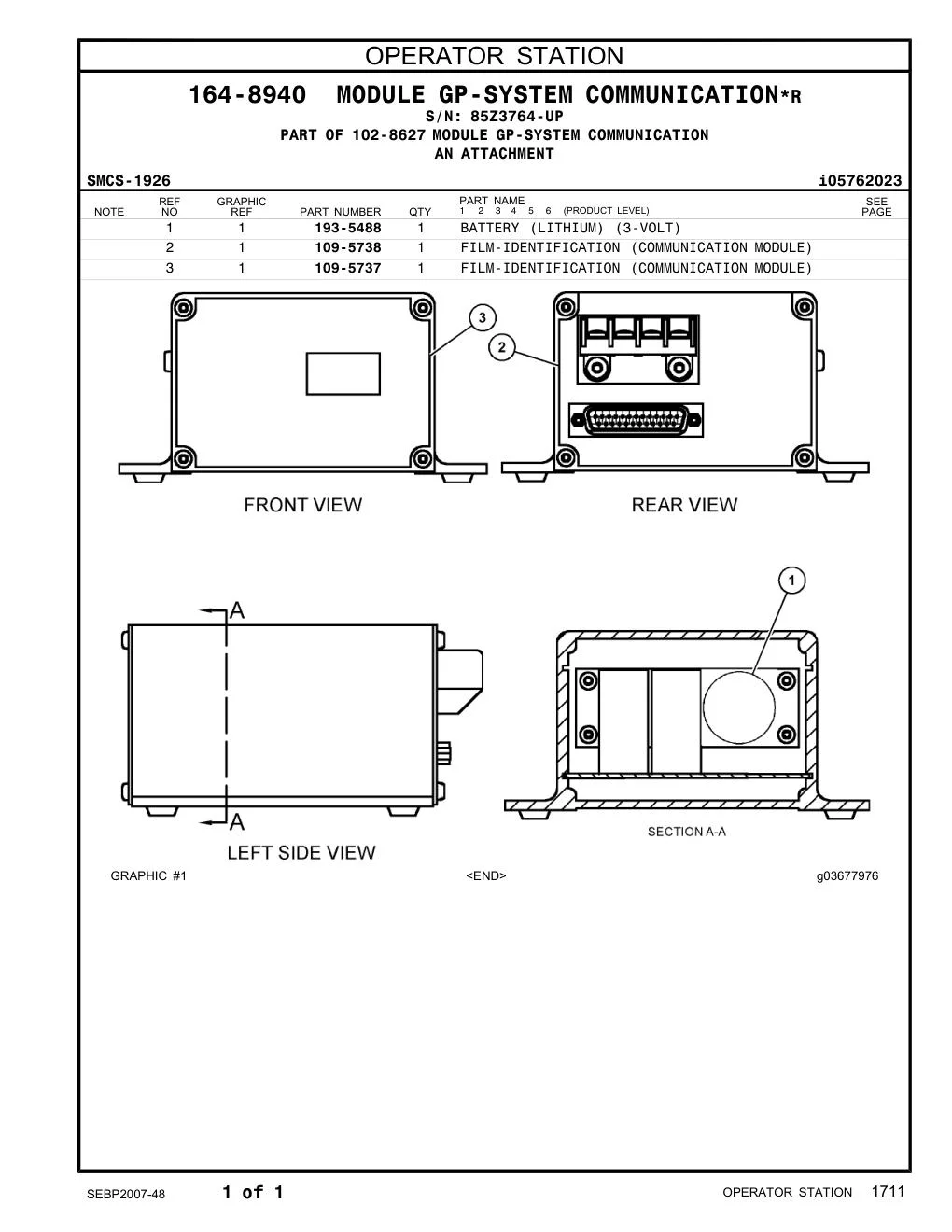 193-5488 - BATTERY (LITHIUM) (3-VOLT)