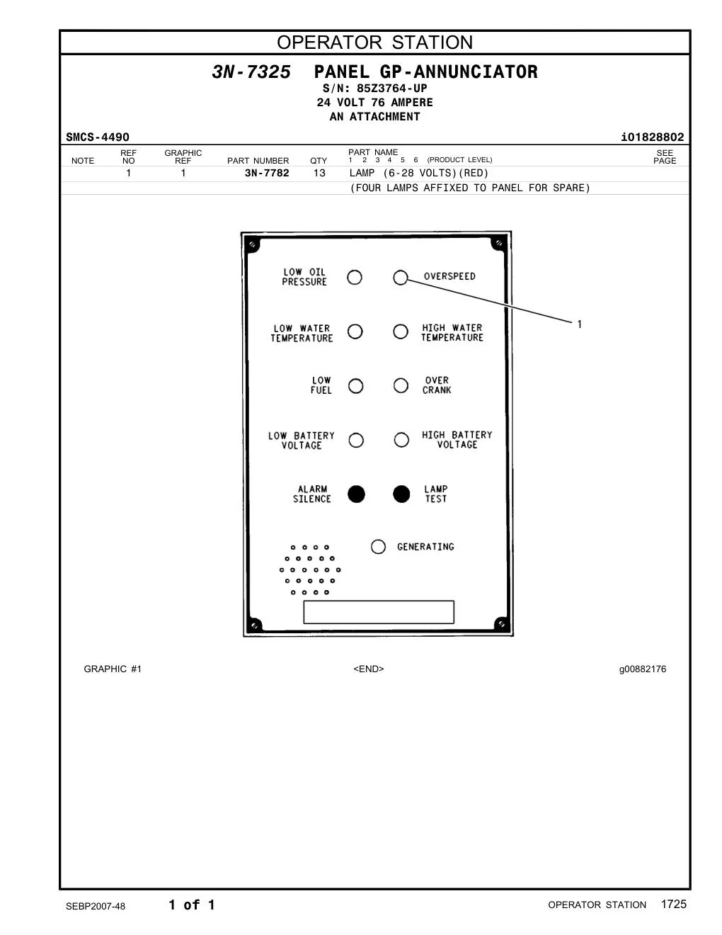 3N-7782 LAMP (6-28 VOLTS)(RED) · S/N 85Z3764-UP CAT parts manual diagram