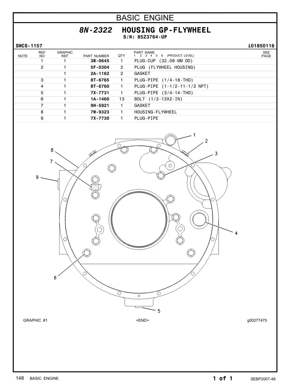 7W-9323 HOUSING-FLYWHEEL · S/N 85Z3764-UP CAT parts manual diagram
