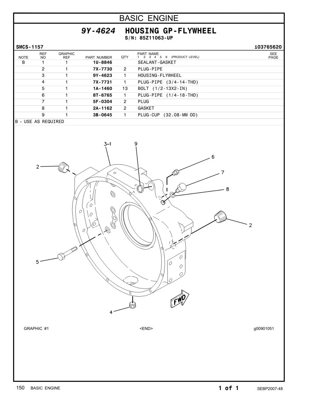 9Y-4623 HOUSING-FLYWHEEL · S/N 85Z11063-UP CAT parts manual diagram