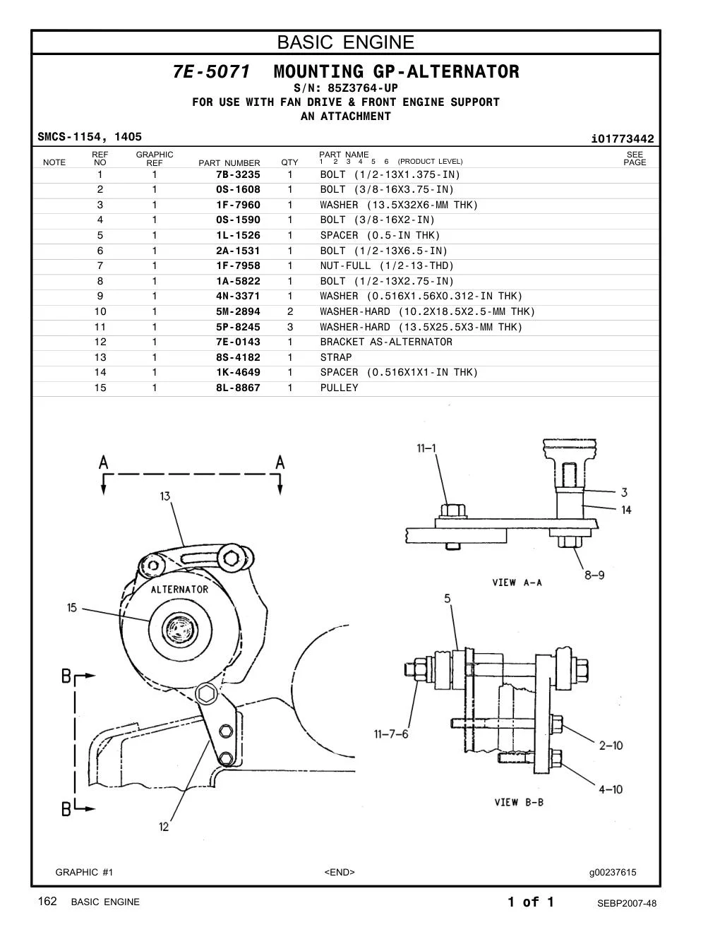 1F-7960 WASHER (13.5X32X6-MM THK) · S/N 85Z3764-UP CAT parts manual diagram