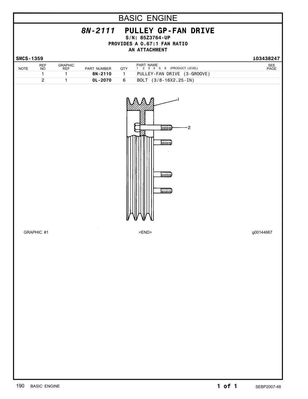8N-2110 PULLEY-FAN DRIVE (3-GROOVE) · S/N 85Z3764-UP CAT parts manual diagram