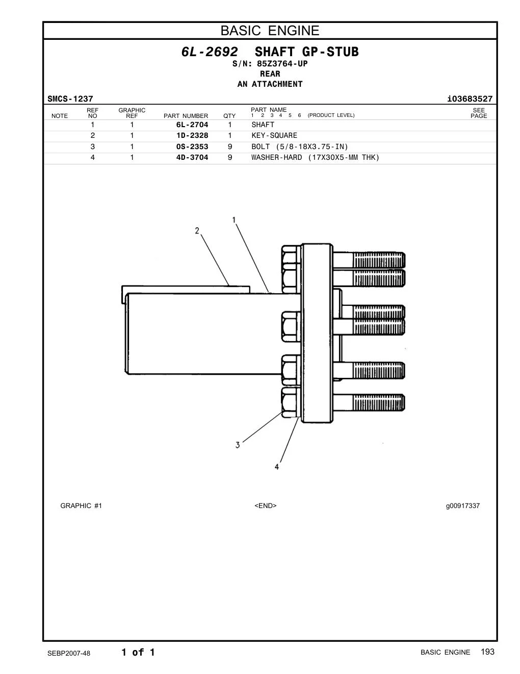 6L-2704 SHAFT · S/N 85Z3764-UP CAT parts manual diagram