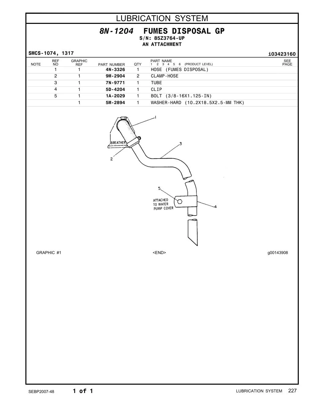 4N-3326 HOSE (FUMES DISPOSAL) · S/N 85Z3764-UP CAT parts manual diagram
