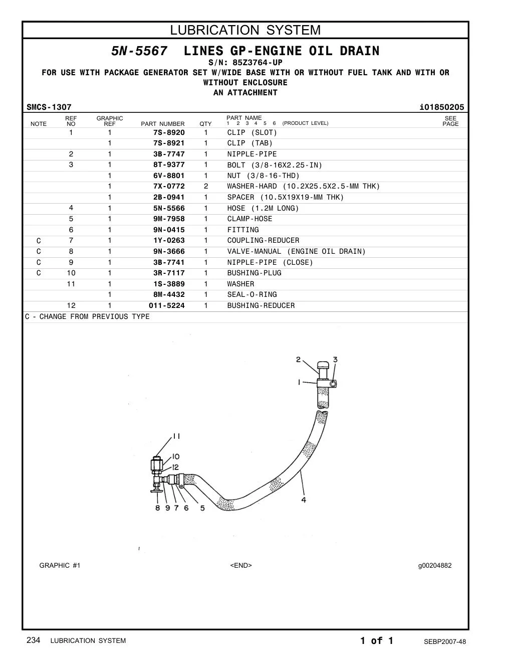 011-5224 BUSHING-TERMINAL · S/N 85Z3764-UP CAT parts manual diagram