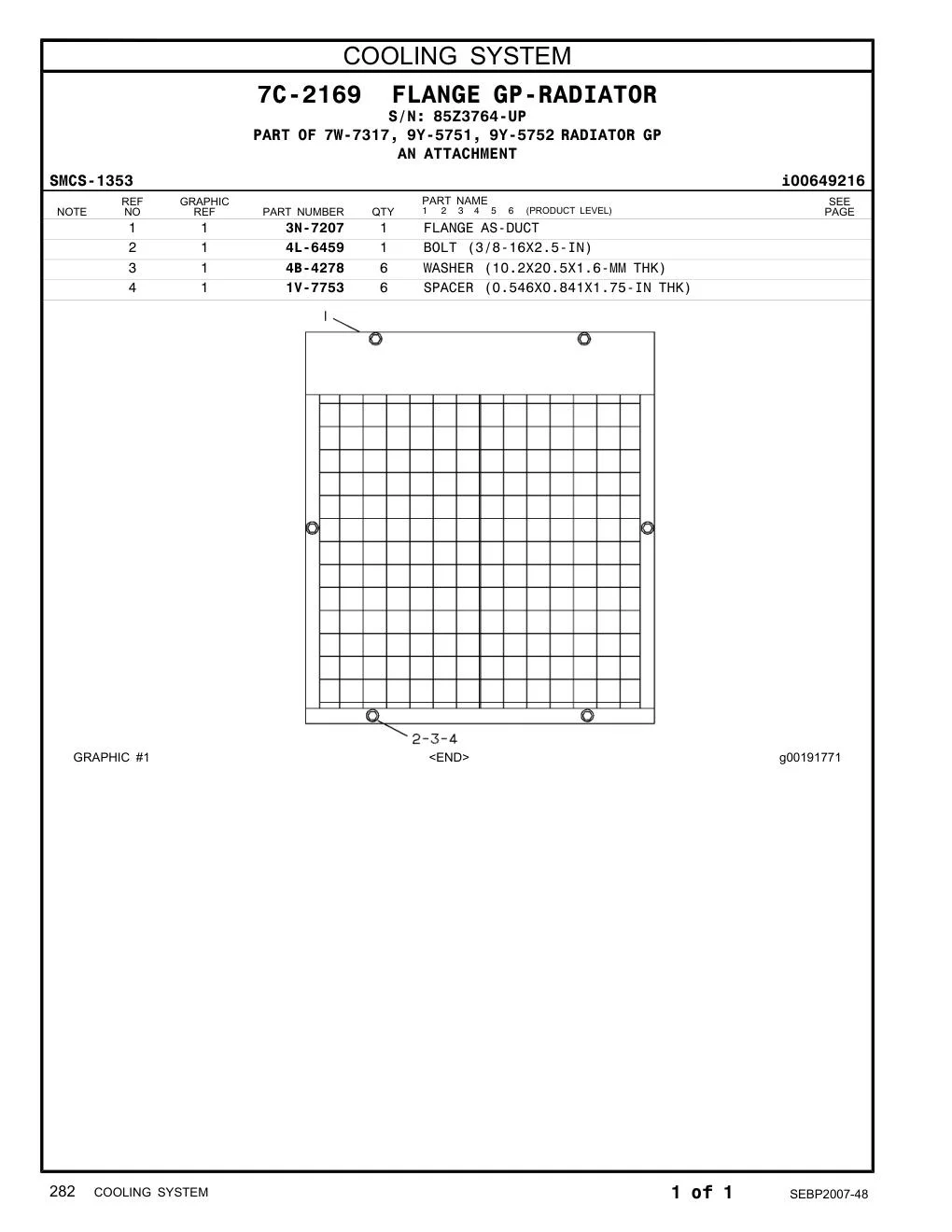 1V-7753 SPACER (0.546X0.841X1.75-IN THK) · S/N 85Z3764-UP CAT parts manual diagram