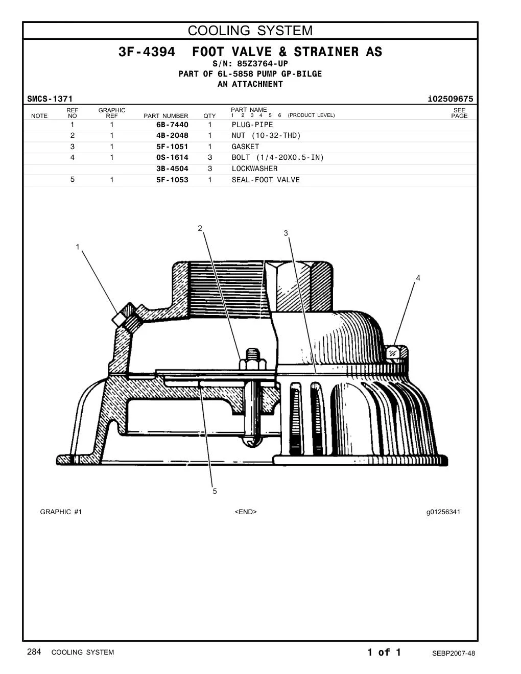 5F-1051 GASKET · S/N 85Z3764-UP CAT parts manual diagram