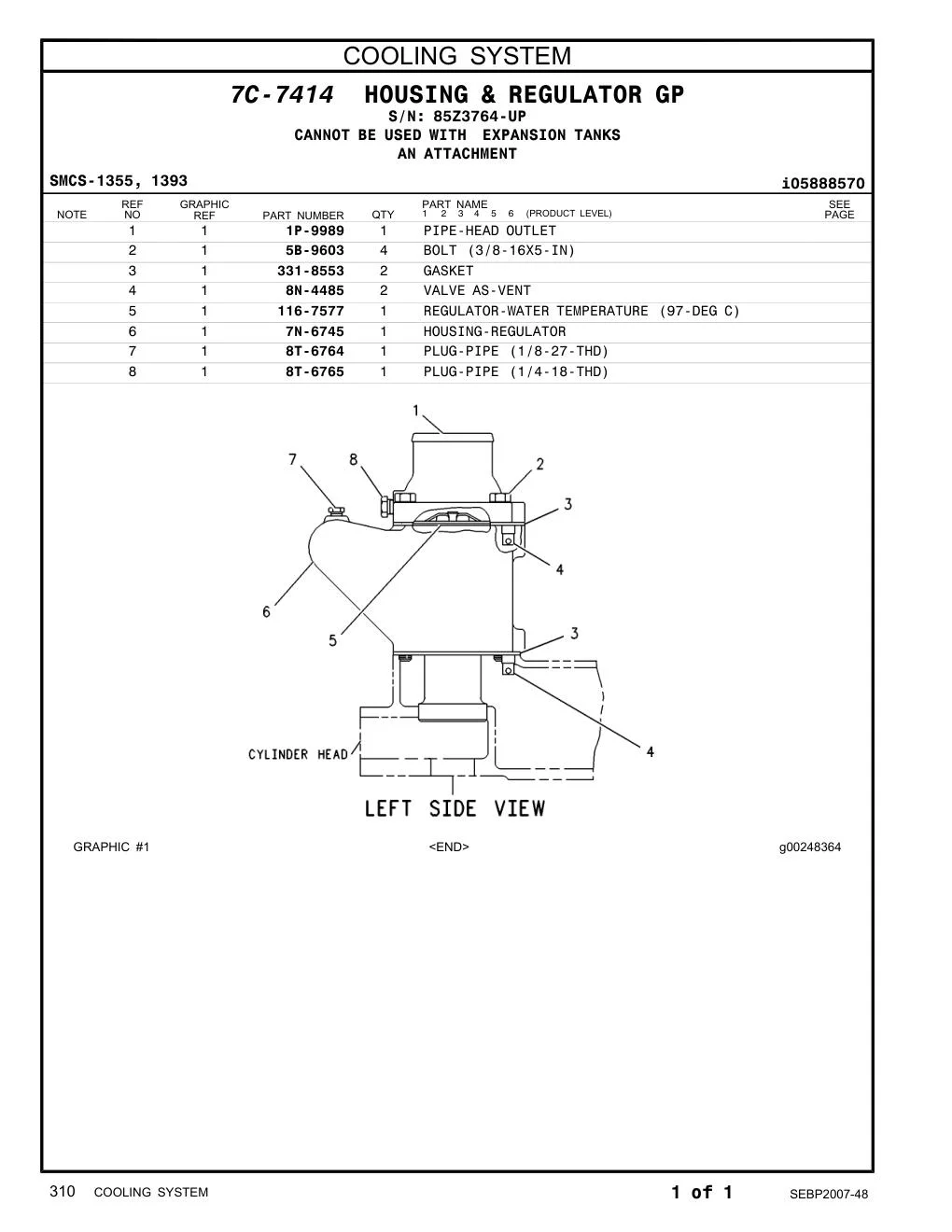 116-7577 REGULATOR-WATER TEMPERATURE (97-DEG C) · S/N 85Z3764-UP CAT parts manual diagram