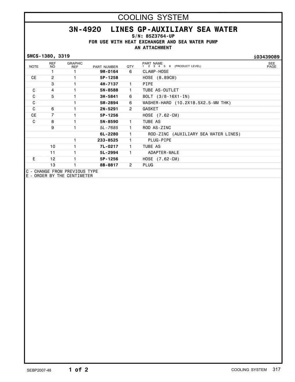 5L-2994 ADAPTER-MALE · S/N 85Z3764-UP CAT parts manual diagram