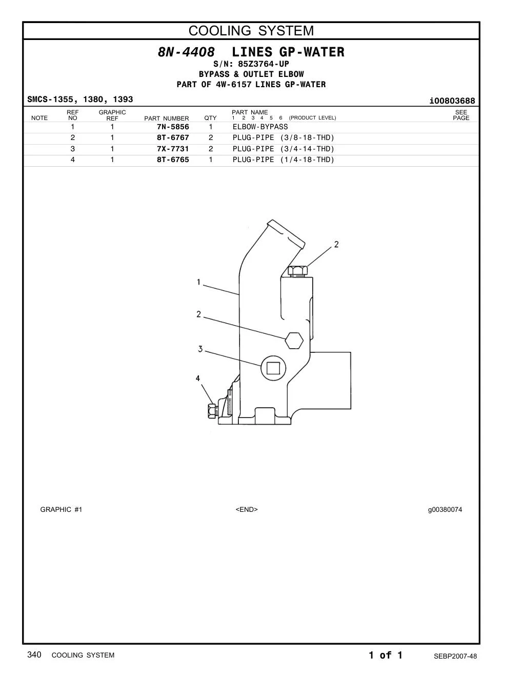 7N-5856 ELBOW-BYPASS · S/N 85Z3764-UP CAT parts manual diagram