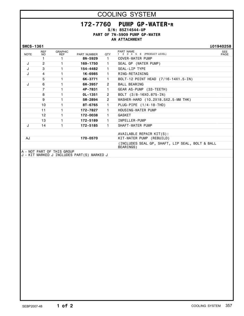 4P-7831 GEAR AS-PUMP (33-TEETH) · S/N 85Z14544-UP CAT parts manual diagram