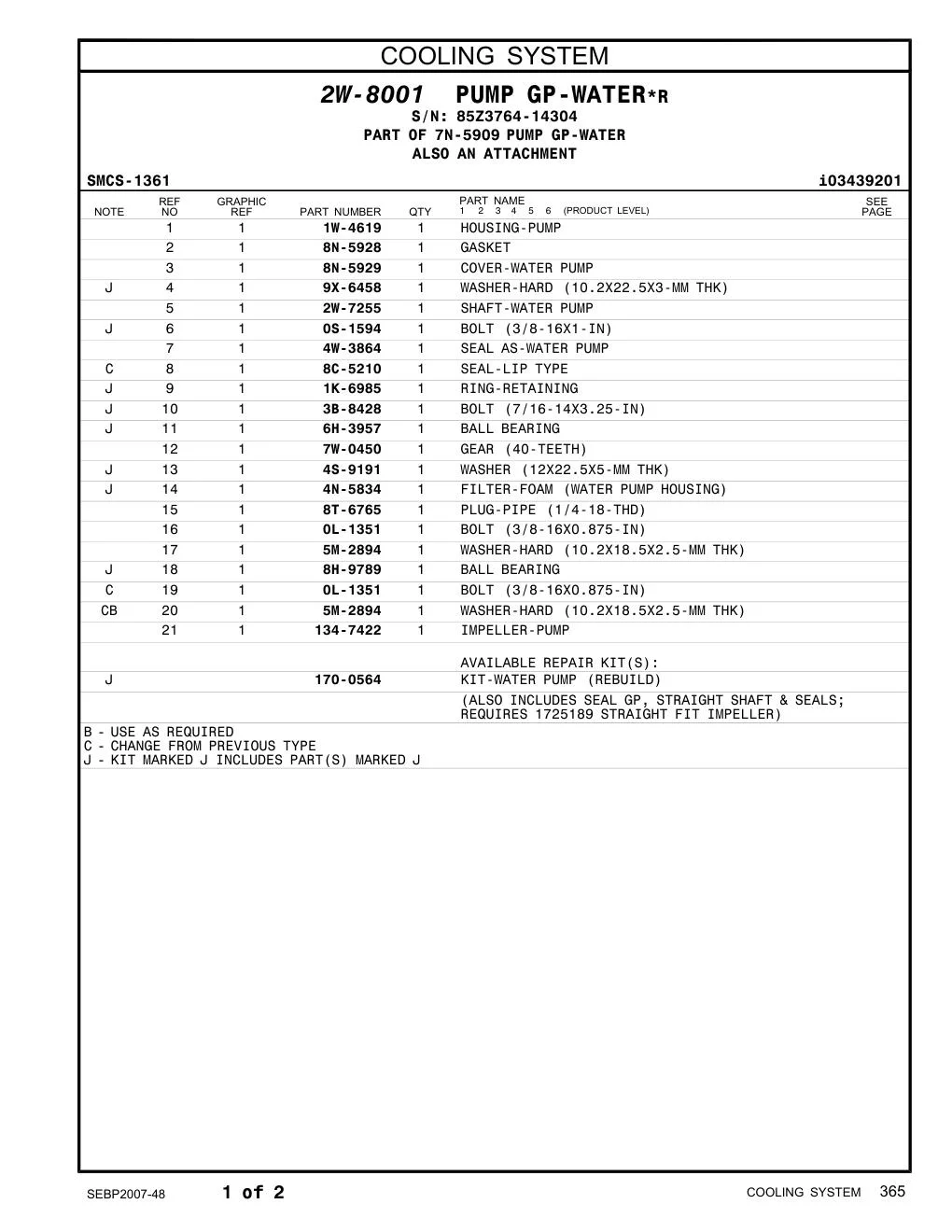 2W-7255 - SHAFT-WATER PUMP