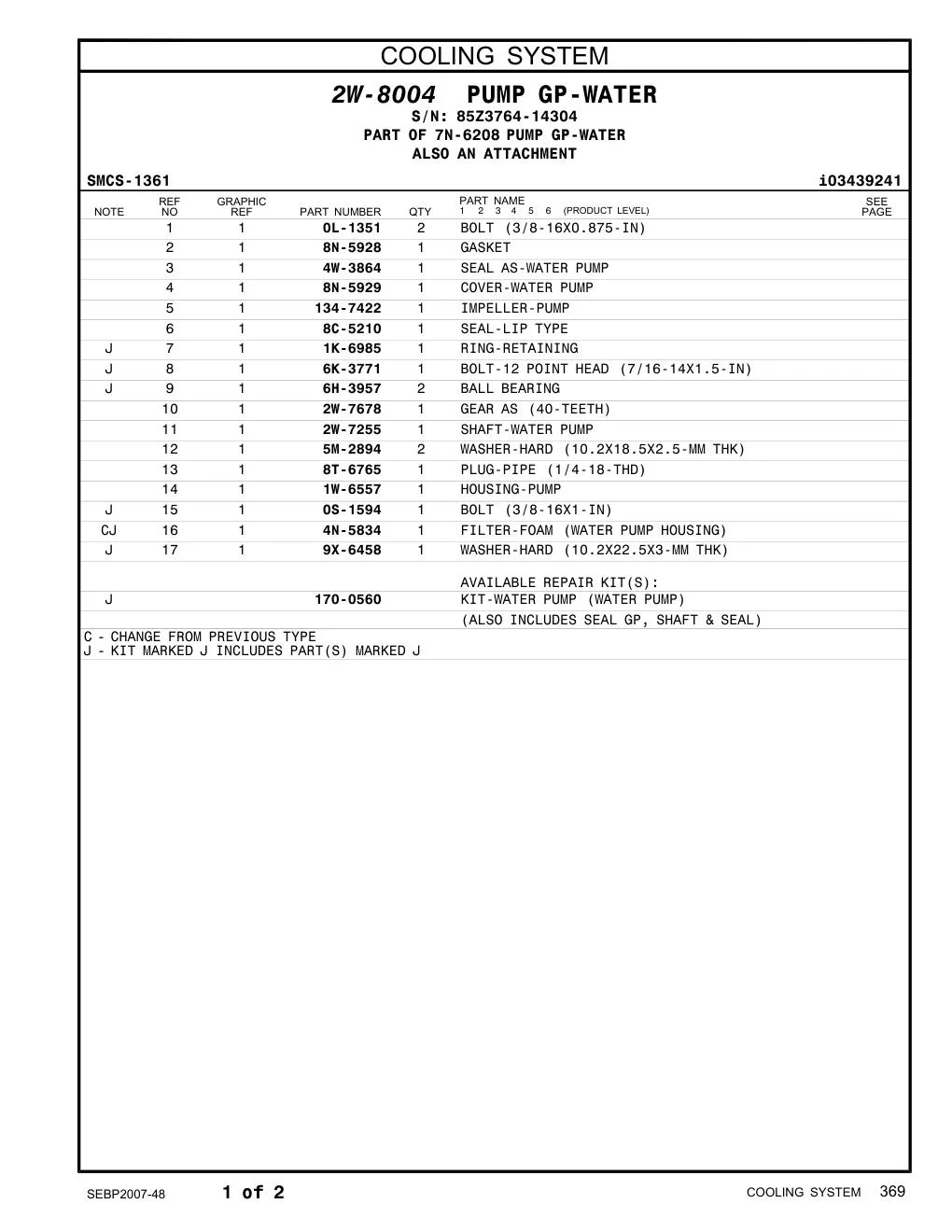 1W-6557 HOUSING-PUMP · S/N 85Z3764-14304 CAT parts manual diagram