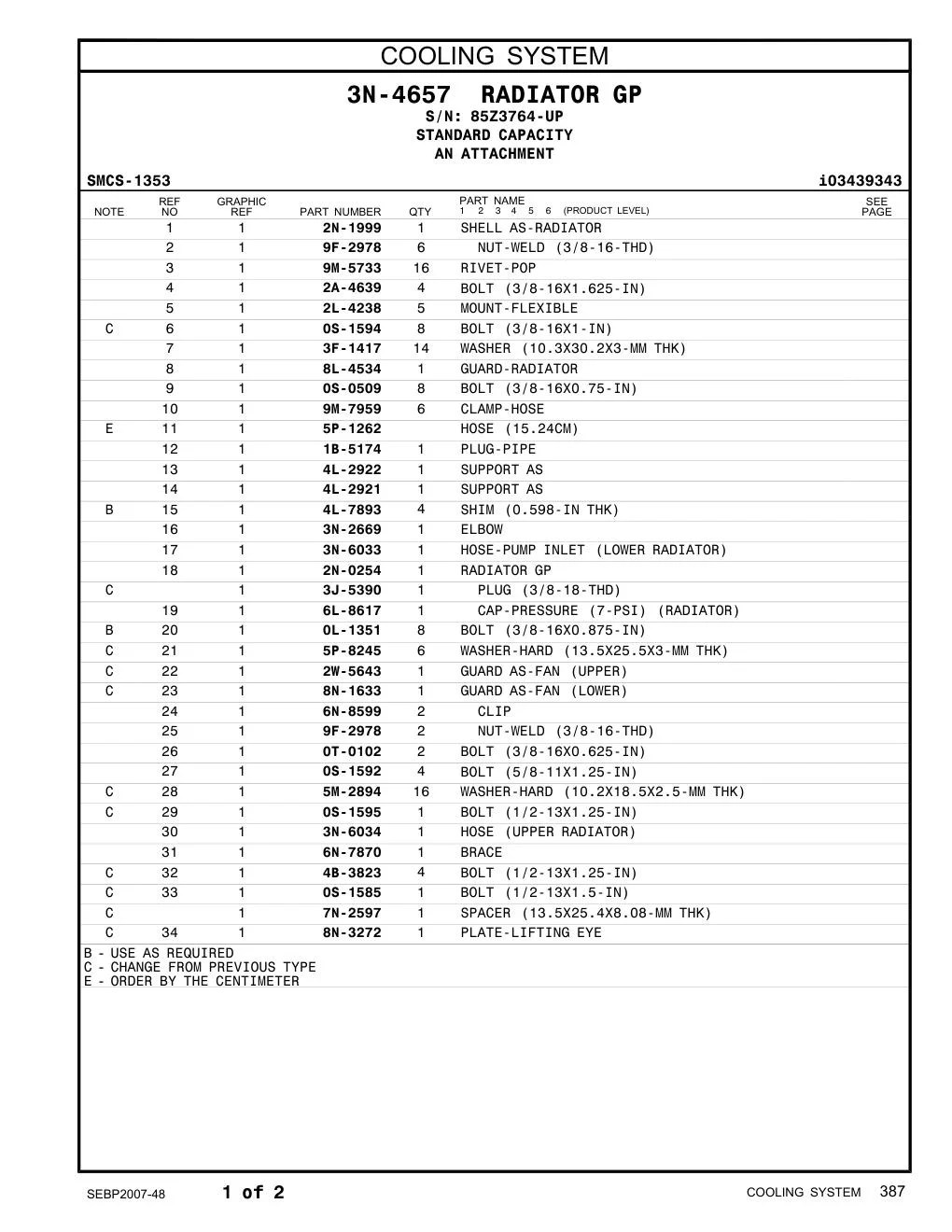 2N-0254 RADIATOR GP · S/N 85Z3764-UP CAT parts manual diagram