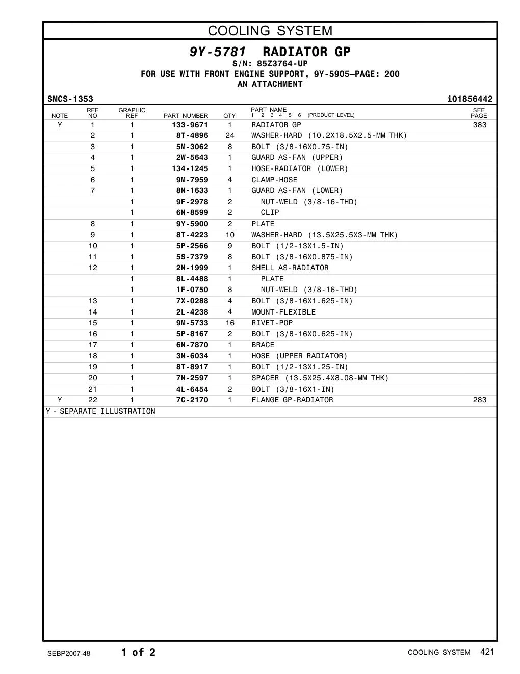 134-1245 HOSE-RADIATOR (LOWER) · S/N 85Z3764-UP CAT parts manual diagram