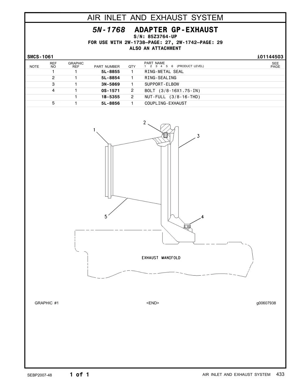 3N-5869 SUPPORT-ELBOW · S/N 85Z3764-UP CAT parts manual diagram