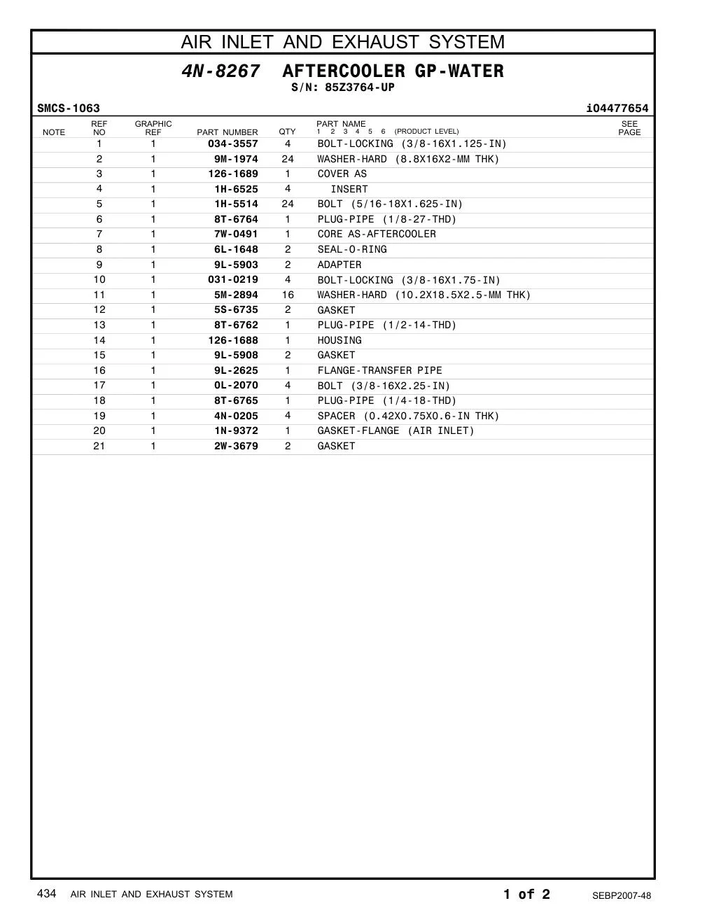 031-0219 BOLT-LOCKING (3/8-16X1.75-IN) · S/N 85Z3764-UP CAT parts manual diagram