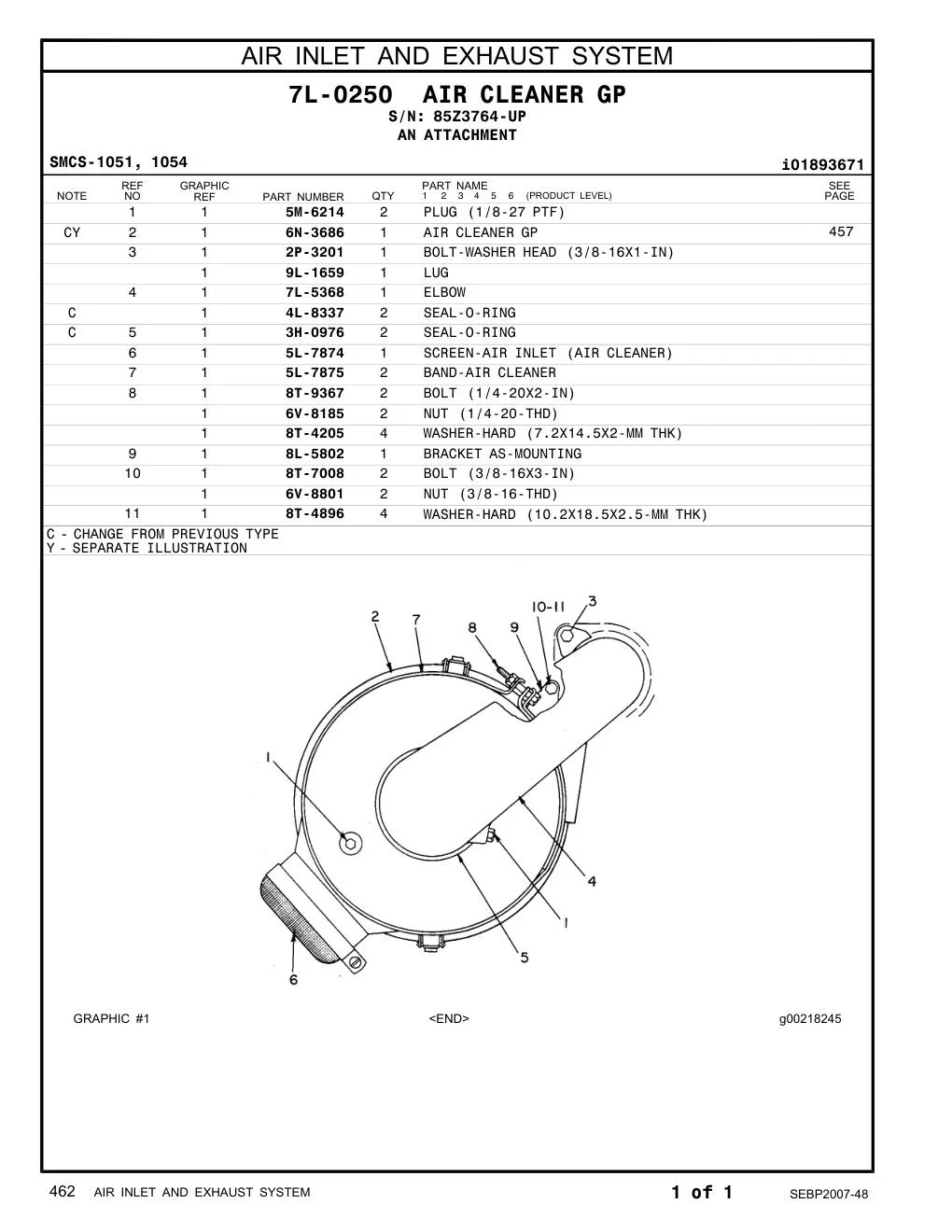 9L-1659 LUG · S/N 85Z3764-UP CAT parts manual diagram