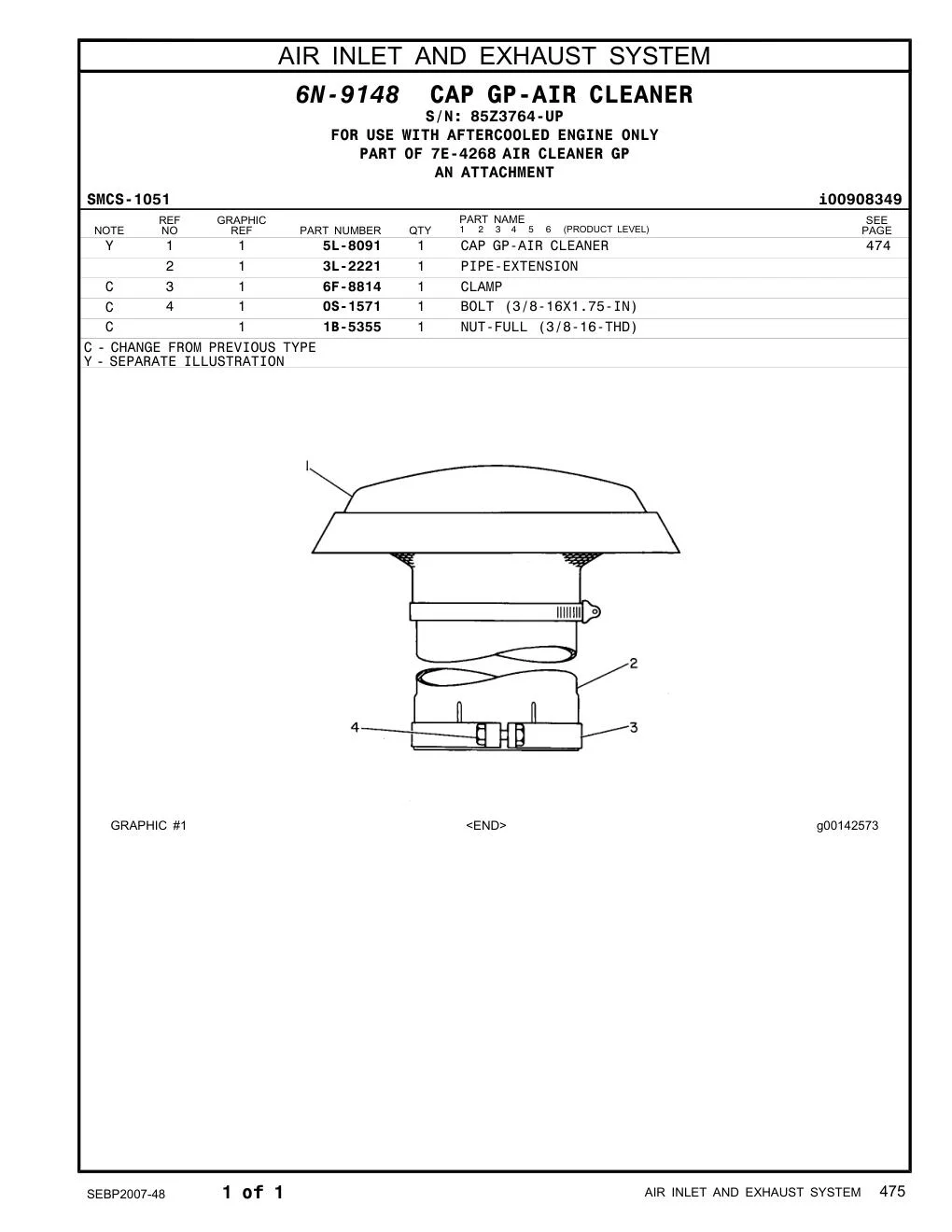 3L-2221 PIPE-EXTENSION · S/N 85Z3764-UP CAT parts manual diagram