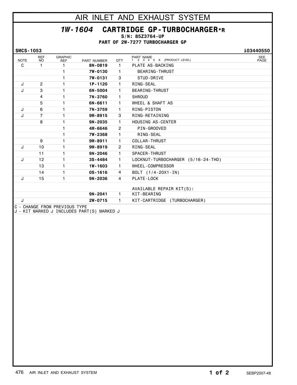 9N-2035 HOUSING AS-CENTER · S/N 85Z3764-UP CAT parts manual diagram