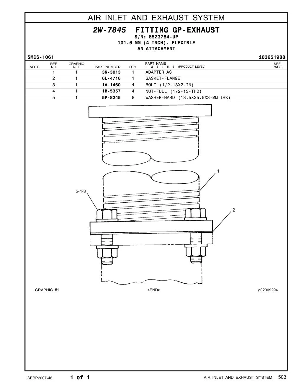 3N-3013 ADAPTER AS · S/N 85Z3764-UP CAT parts manual diagram