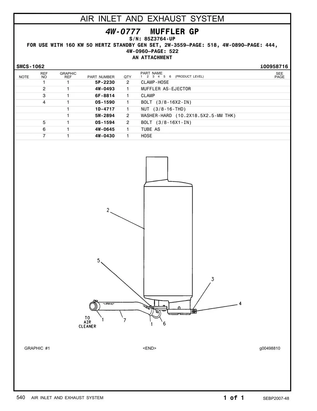 4W-0430 HOSE · S/N 85Z3764-UP CAT parts manual diagram