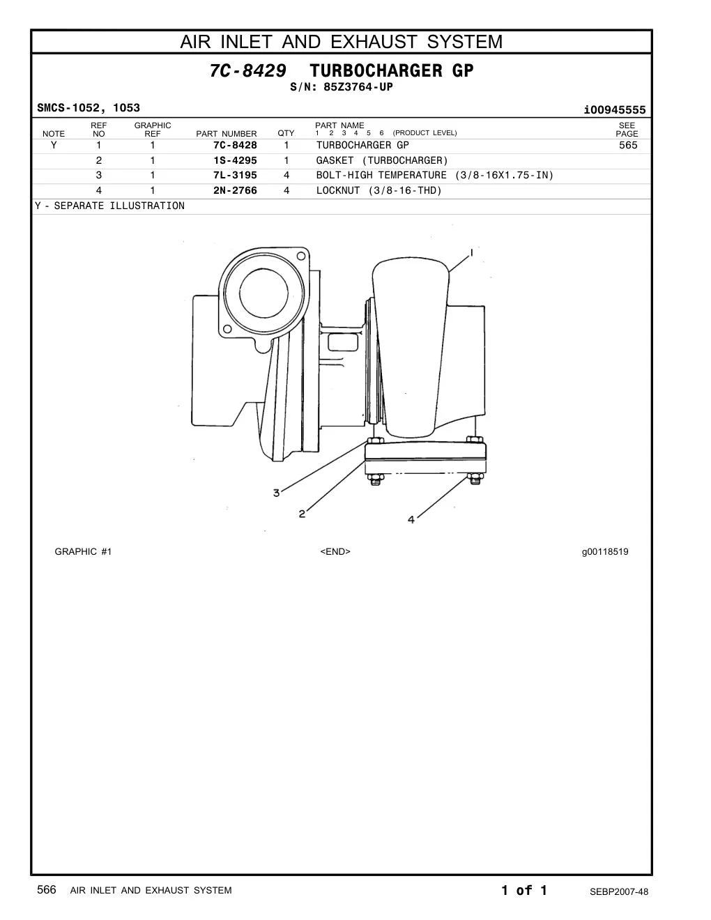 7C-8428 TURBOCHARGER GP · S/N 85Z3764-UP CAT parts manual diagram