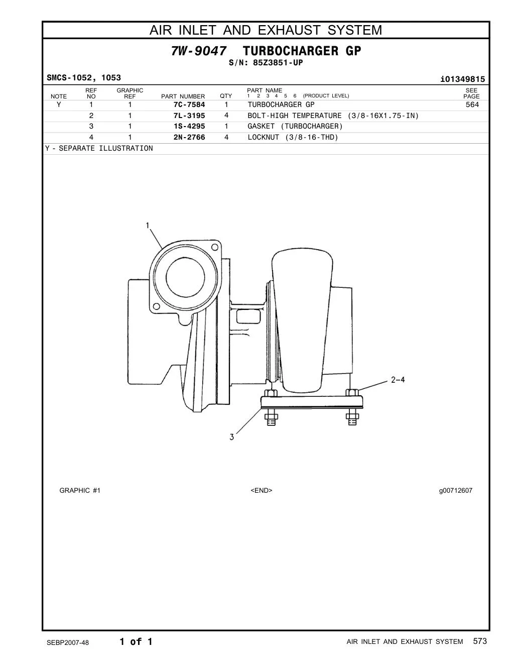 7C-7584 TURBOCHARGER GP · S/N 85Z3851-UP CAT parts manual diagram