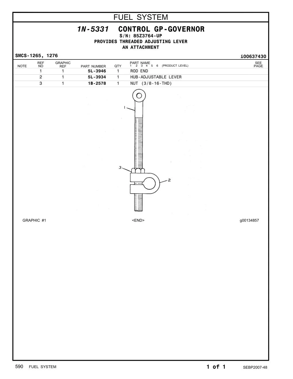 1B-2578 NUT (3/8-16 THD) · S/N 85Z3764-UP CAT parts manual diagram