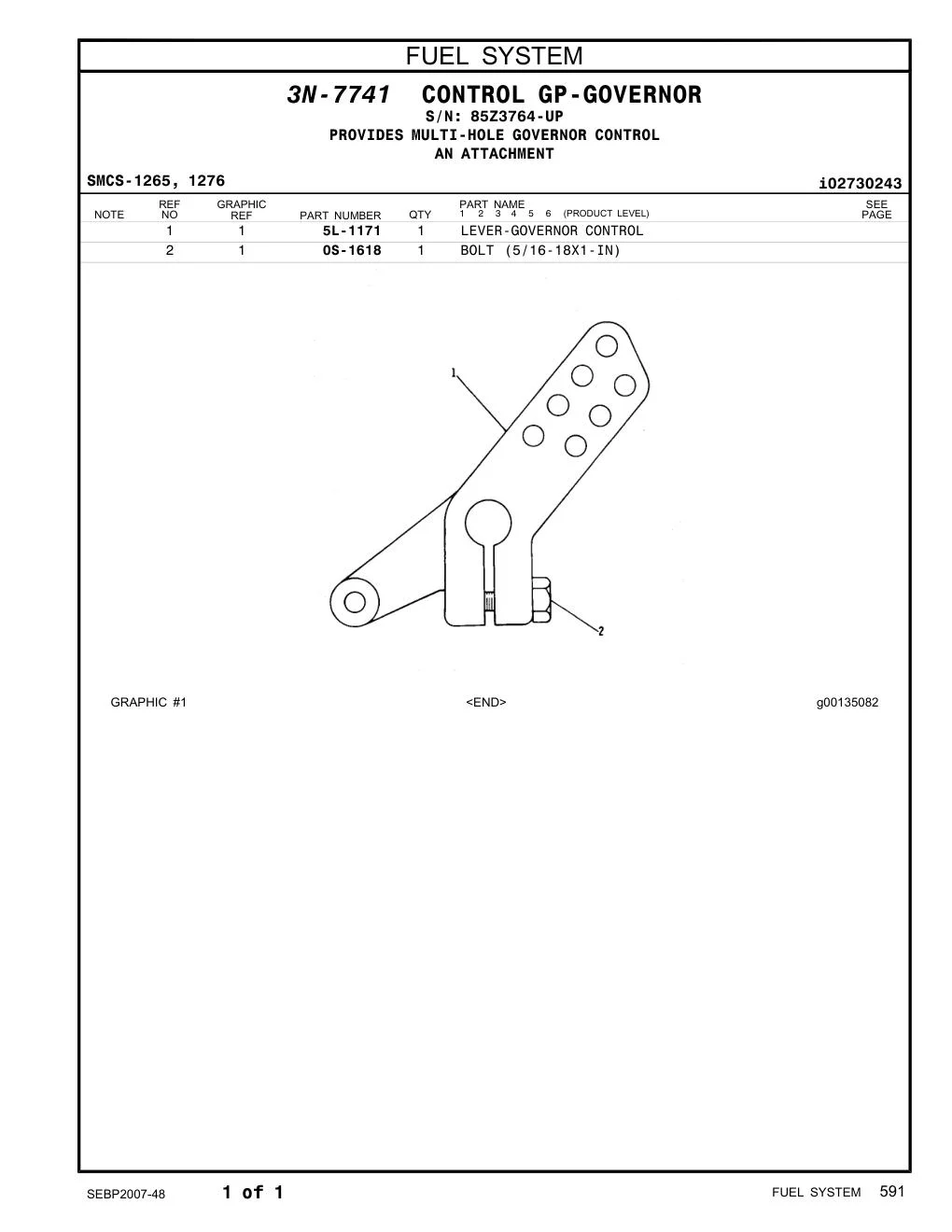 5L-1171 - LEVER-GOVERNOR CONTROL