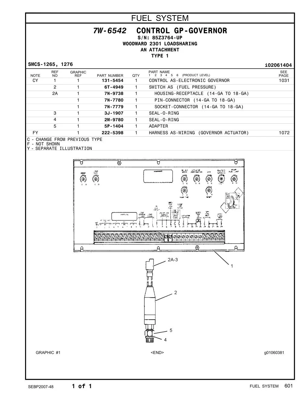 6T-4949 SWITCH AS (FUEL PRESSURE) · S/N 85Z3764-UP CAT parts manual diagram