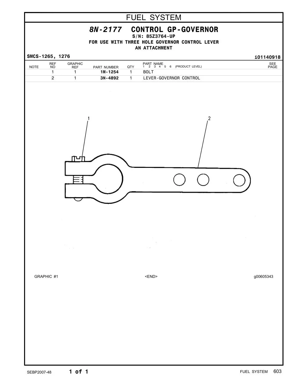 3N-4892 - LEVER-GOVERNOR CONTROL
