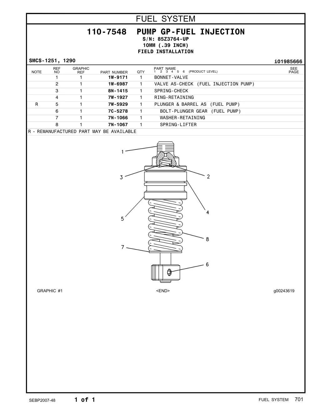 7C-5278 - BOLT-PLUNGER GEAR (FUEL PUMP)