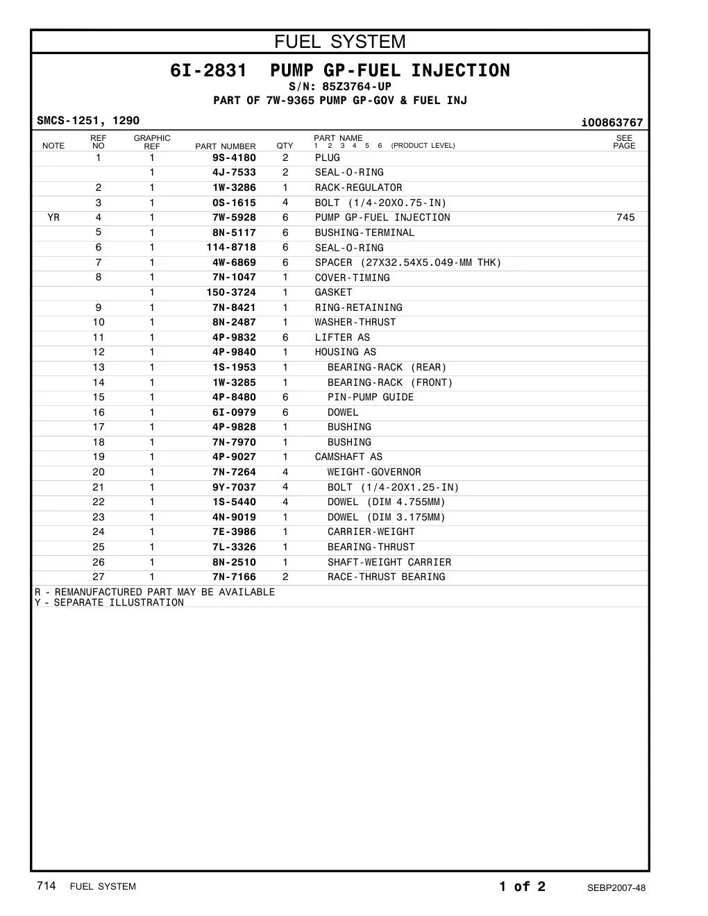 4P-9027 CAMSHAFT AS · S/N 85Z3764-UP CAT parts manual diagram