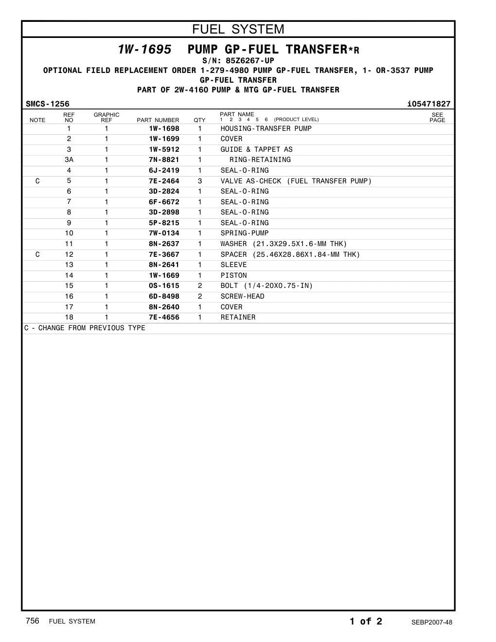 7E-2464 VALVE AS-CHECK (FUEL TRANSFER PUMP) CAT parts diagram
