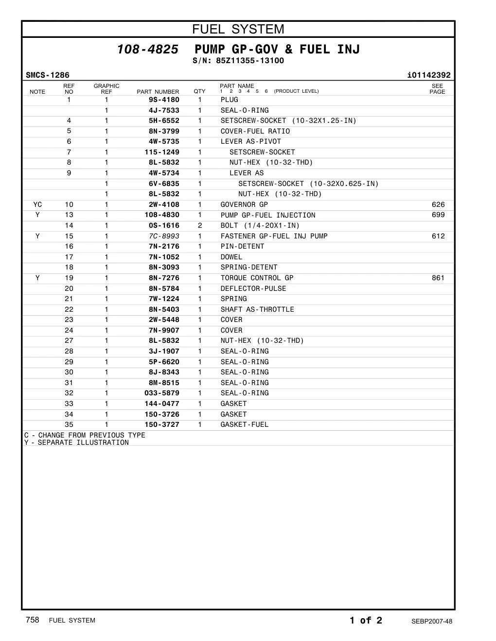 108-4830 PUMP GP-FUEL INJECTION · S/N 85Z11355-13100 CAT parts manual diagram